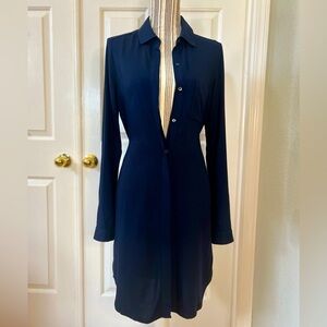 Flattering Three Dots Navy Blue Long Sleeve Button-Up Shirt Dress